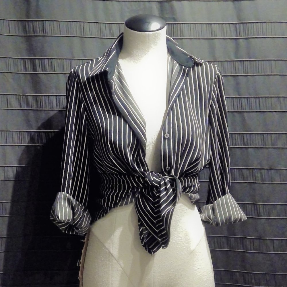 Black and White Long Stripe Blouse